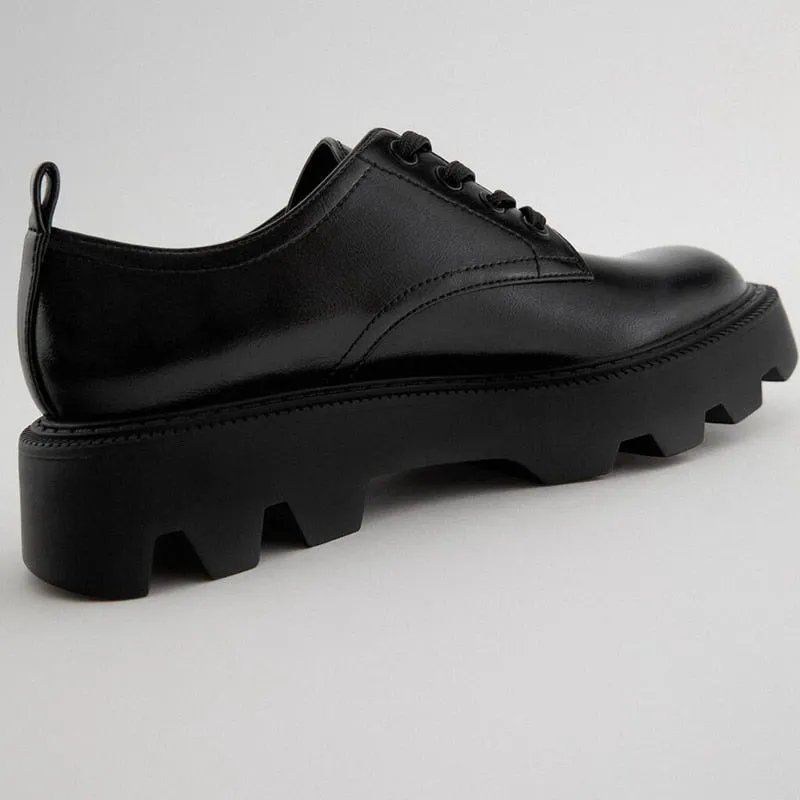 Women Flat Shoes Platform Thick Bottom Lace Up