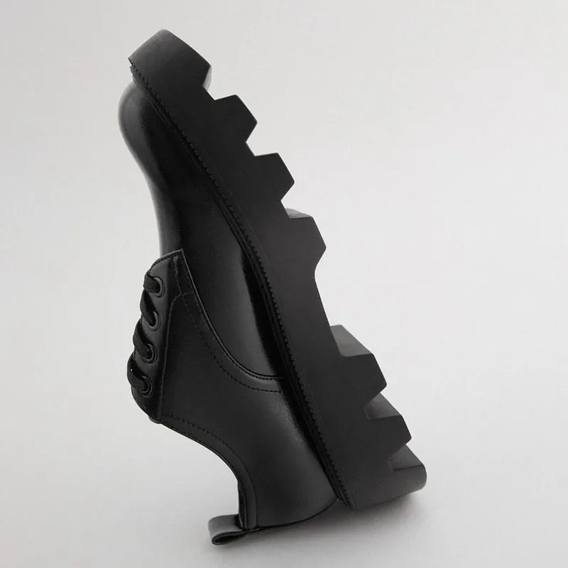 Women Flat Shoes Platform Thick Bottom Lace Up