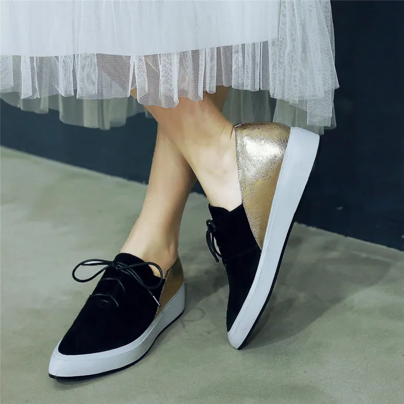 Women Flats Oxford Shoes Genuine Leather Loafers