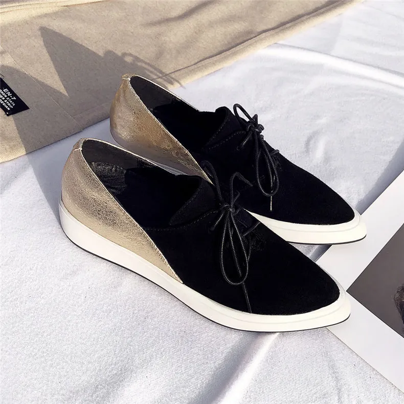 Women Flats Oxford Shoes Genuine Leather Loafers