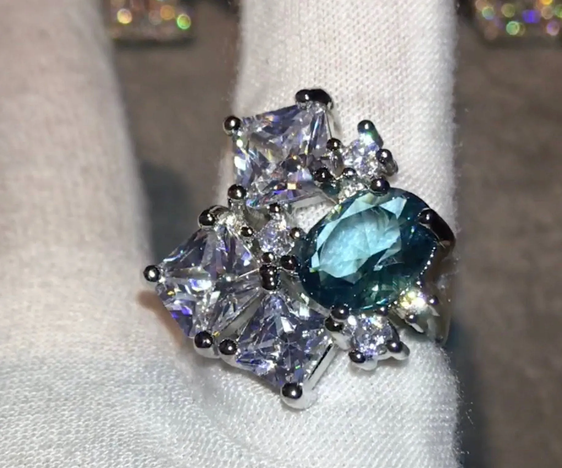 Womens Big Diamond Ring | Womens Statement Ring |  Aquamarine Diamond Ring | Blue Diamond Ring | Blue Tourmaline Ring | Blue Gemstone