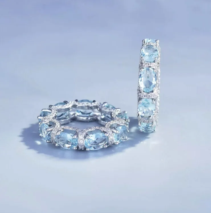 Womens Eternity Ring | Eternity Ring | Blue Diamond Ring | Aquamarine Diamond Ring | Aquamarine Engagement Ring |  Topaz Diamond Ring