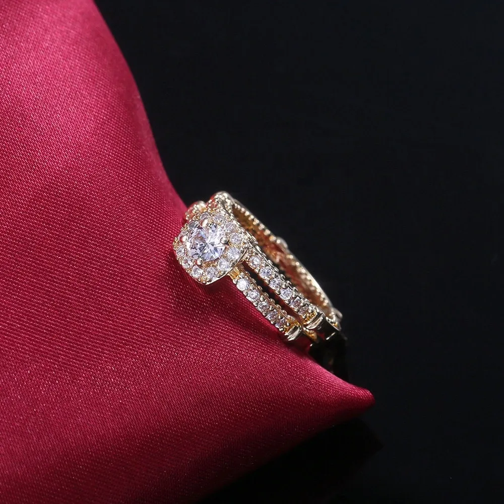 Womens Gold ring | Womens Gold Ring Set | Womens Gold Diamond Ring | Gold Ring with Diamonds | Gold Halo Engagement Ring | Halo Wedding Ring
