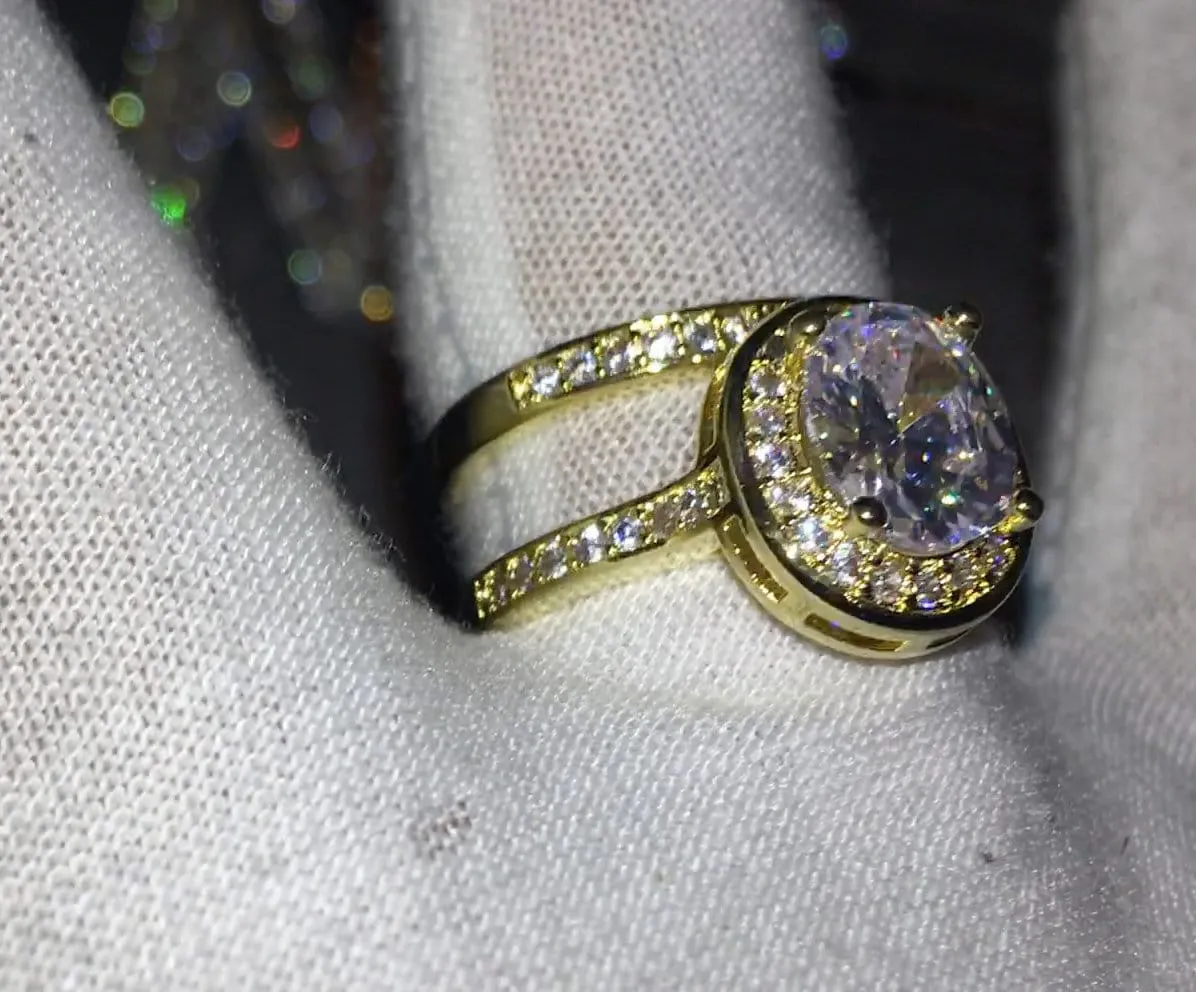 Womens Gold ring | Womens Gold Wedding Ring Set | Womens Gold Diamond Ring | Gold Ring with Diamonds | Gold Halo Engagement Ring | Halo Ring