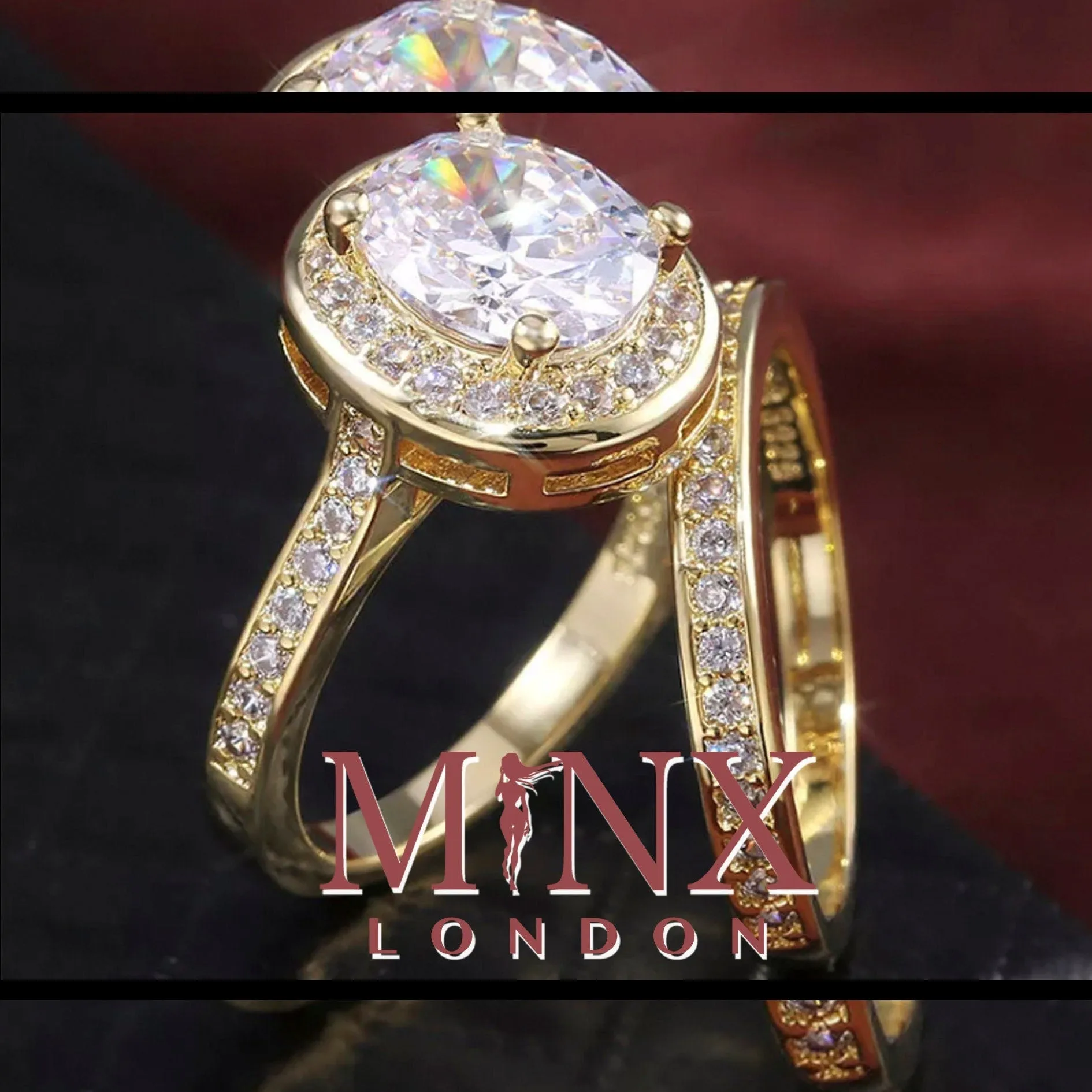 Womens Gold ring | Womens Gold Wedding Ring Set | Womens Gold Diamond Ring | Gold Ring with Diamonds | Gold Halo Engagement Ring | Halo Ring