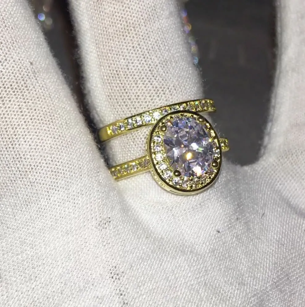 Womens Gold ring | Womens Gold Wedding Ring Set | Womens Gold Diamond Ring | Gold Ring with Diamonds | Gold Halo Engagement Ring | Halo Ring