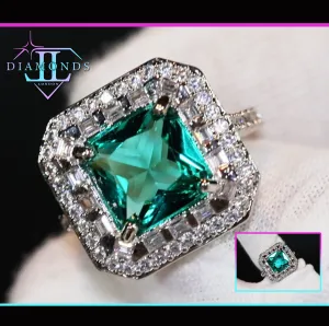 Womens Green Diamond Ring | Big Green Diamond Engagement Ring |  Princess Cut Engagement Ring | Emerald Diamond Ring | Tourmaline Ring