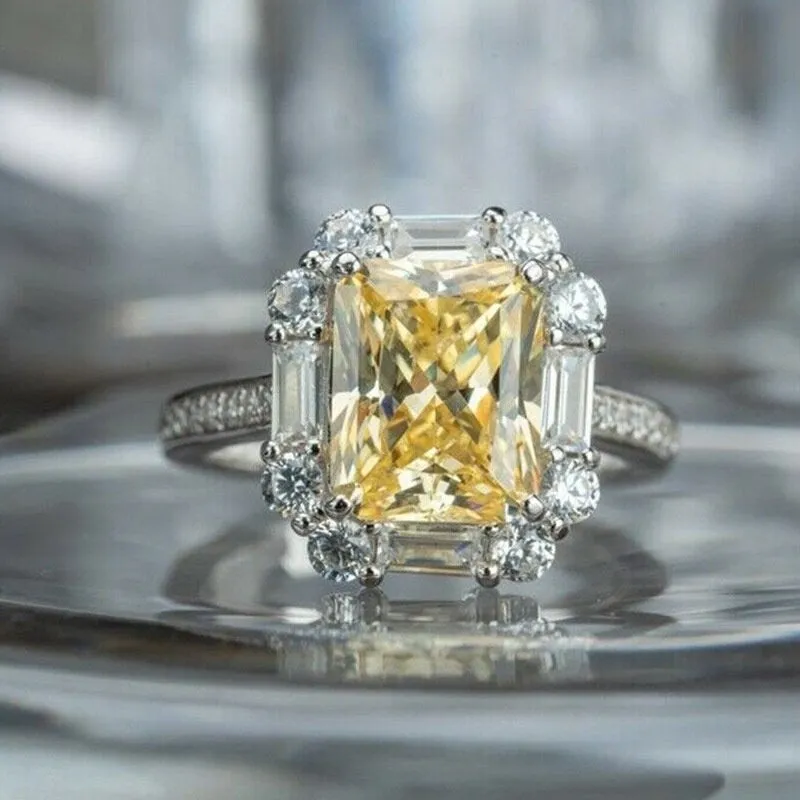 Yellow Diamond Ring | Yellow Diamond Engagement Rings | Canary Yellow Diamond Ring | Baguette Ring | Womens Engagement Ring | Cushion Ring