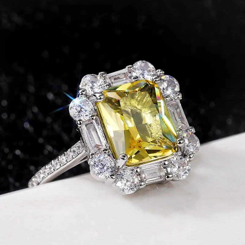 Yellow Diamond Ring | Yellow Diamond Engagement Rings | Canary Yellow Diamond Ring | Baguette Ring | Womens Engagement Ring | Cushion Ring