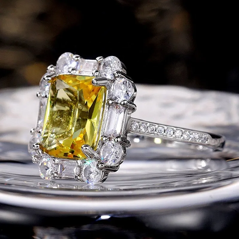 Yellow Diamond Ring | Yellow Diamond Engagement Rings | Canary Yellow Diamond Ring | Baguette Ring | Womens Engagement Ring | Cushion Ring