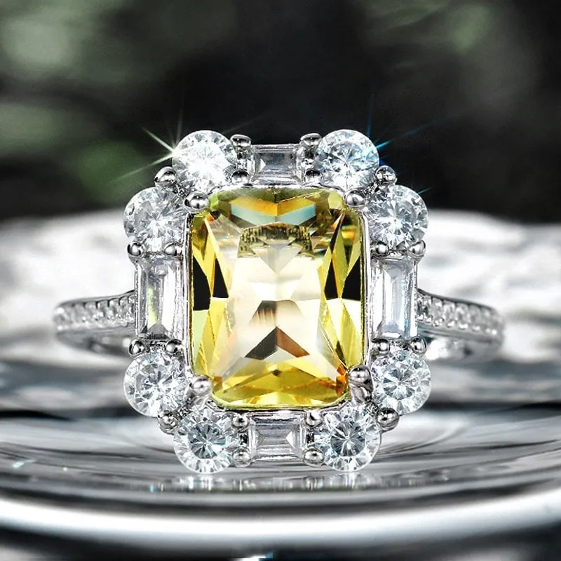Yellow Diamond Ring | Yellow Diamond Engagement Rings | Canary Yellow Diamond Ring | Baguette Ring | Womens Engagement Ring | Cushion Ring