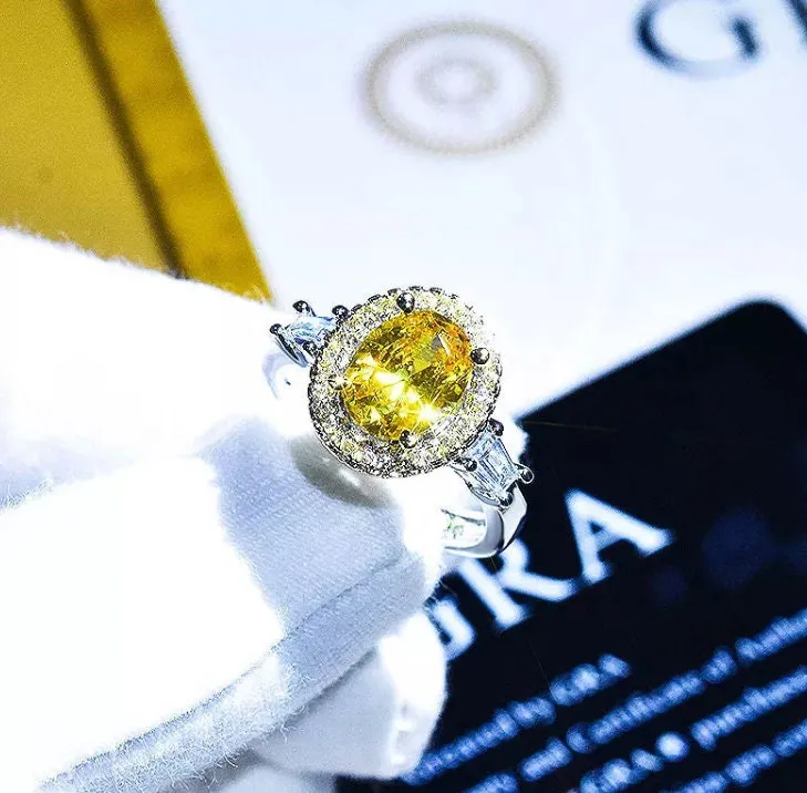 Yellow Diamond Ring | Yellow Diamond Engagement Rings | Canary Yellow Diamond Ring | Halo Wedding Ring | Womens Engagement Ring | Halo Ring