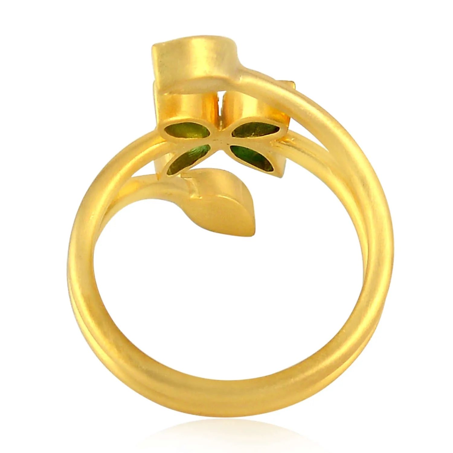 Yellow Gold Marquise Emerald Bezel Set Rose Cut Diamond Designer Ring For Women's